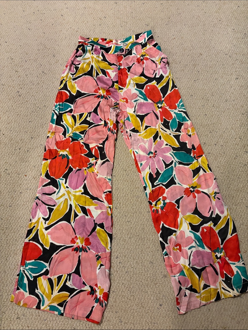 Corey Lynn Calter Bold Floral Wide-Leg Pants in Pink, Red & Yellow